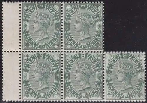 1892 BERMUDA, SG 21a Fünfblock MLH/MNH