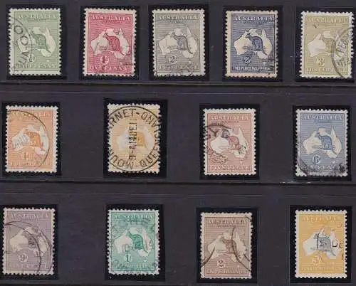 1913 AUSTRALIEN, Kängurus SG Nr. 1/13+6a 13 Werte GEBRAUCHT