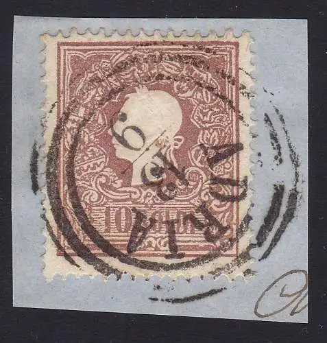 1859 LOMBARD VENETO, Nr. 31 10s. braun AUF FRAGMENT Signatur Bolaffi