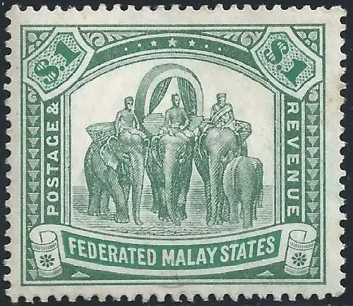 1907 Föderierte Malaiische Staaten - SG 48 Elefanten 1 $ MLH*