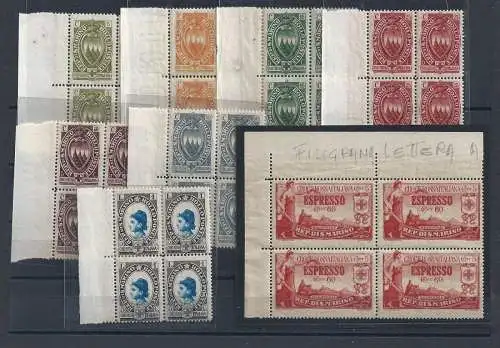 1923 SAN MARINO, Nr. 90/96 + Ex. 8 Werte VIERTEL BLATTRAND