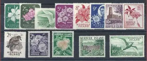 1960-63 Norfolk - SG 24/36 - Blumen und Vögel - 13 mnh-Werte**