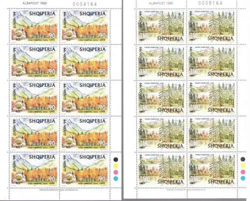 1999 EUROPA CEPT Albanien - 2 Minifogli 10 Werte - Naturparks - postfrisch**