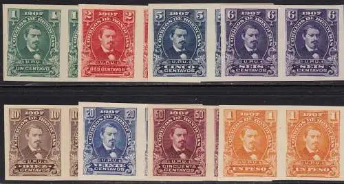 1907 HONDURAS, YT 100/107 8 Werte PAAR UNGEZAHNT (*) / OHNE GUMMI