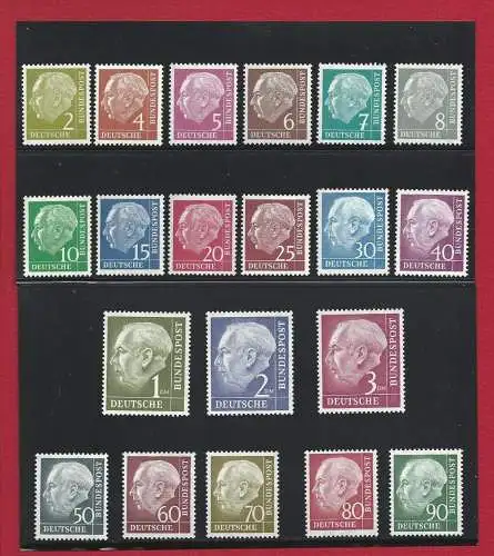 1954 DEUTSCHLAND - Nr. 62A/72B Heuss 20 Val. postfrisch/**