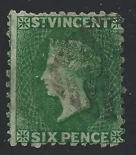 1868 ST. VINCENT - SG Nr. 7 6d. deep green GEBRAUCHT