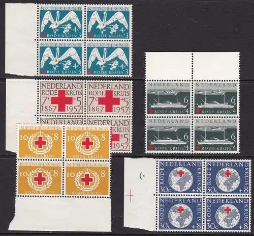 1957 NIEDERLÄNDISCH - Rotes Kreuz - Nr. 673/677 5 MNH-Werte** Viererblock