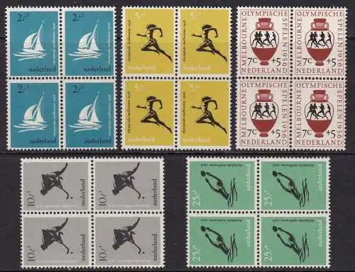 1956 NIEDERLÄNDE, - Olympische Spiele in Melbourne Nr. 654/658 5 MNH Werte** Viererblock