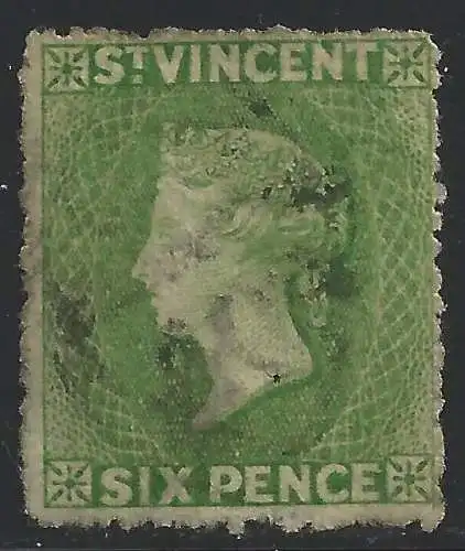 1877 ST. VINCENT - SG Nr. 23 6d. GEBRAUCHTE Grünblätter signiert Sorani