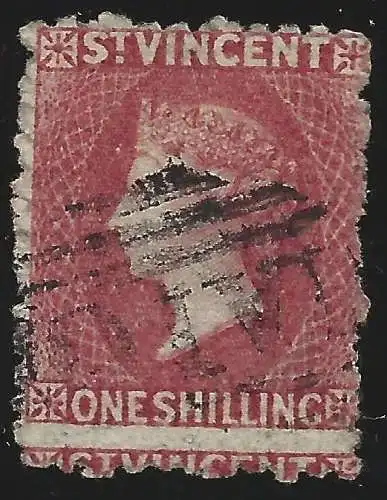 1877 ST. VINCENT - SG Nr. 17 1sh. deep rose-red GEBRAUCHT