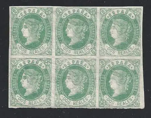 1862 SPANIEN - Nr. 58 Bildnis von Königin Elisabeth II. - MLH* - SECHSBLOCK