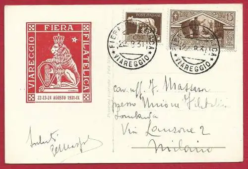 1931 Viareggio Fiera Filatelica - Postkarte der Villa di Puccini