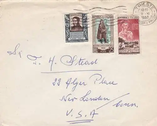 1953 TRIEST A - Mehrfachporto im Auslandsbrief