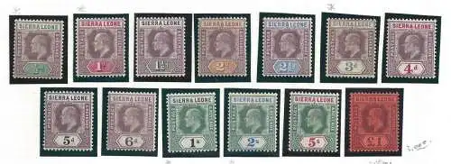 1903 SIERRA LEONE - SG 73/85 Edoardo VII 13 MNH/MLH Werte