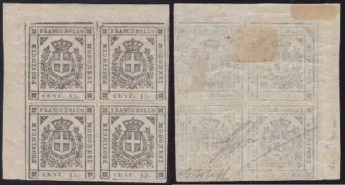 1859 Modena Gov. Provisorisch, Bol. n. 14b Braungrau QUARTINA */**