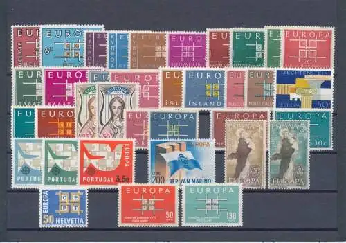 1963 EUROPA CEPT, komplettes Jahr, neue Briefmarken, 19 Länder 36 Werte, postfrisch**