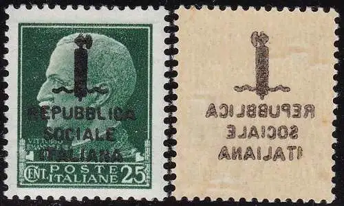 1944 RSI, Nr. 491s 25 Cent. grün postfrisch/** ABZIEHBILD