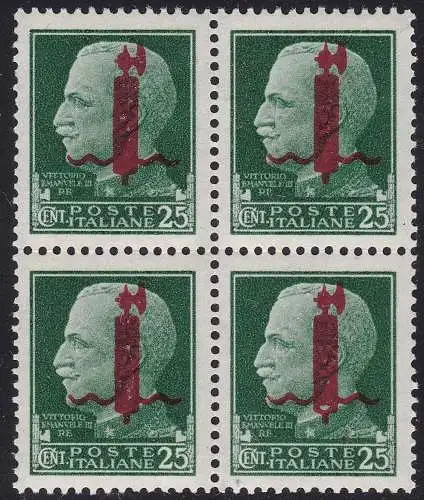 1944 RSI, Nr. 490 25c. grün QUARTINA MNH/** signiert Raybaudi