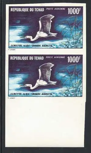 1971 TCHAD, Reiher im Flug, 1000 Franken, Luftpost Nr. 88 PAAR NICHT GEZAHNT - Nicht katalogisiert - postfrisch** - Volle Marge unten