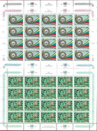 1976 VEREINTE NATIONEN, GENF Nr. 60/61 NEW YORK Nr. 269/270 MNH/** MINIPOLE VON 25