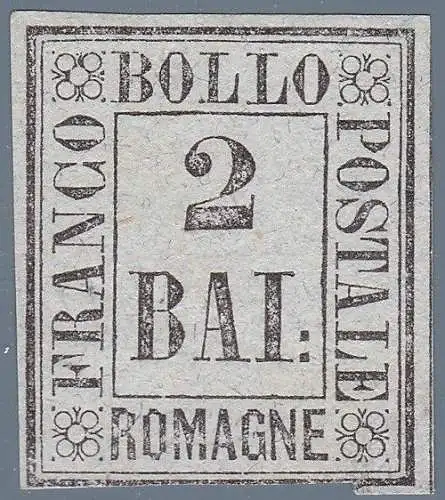 1859 Romagna, Test von 2 Baj (P2) AUSGESTELLT OHNE GUMMI Raybaudi zertifiziert