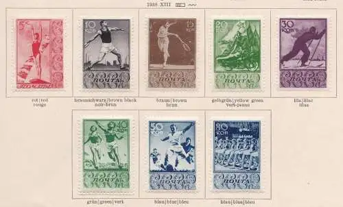 1938 RUSSLAND, Sport verschiedene Nr. 690/697 Serie mit 8 Werten, MH*