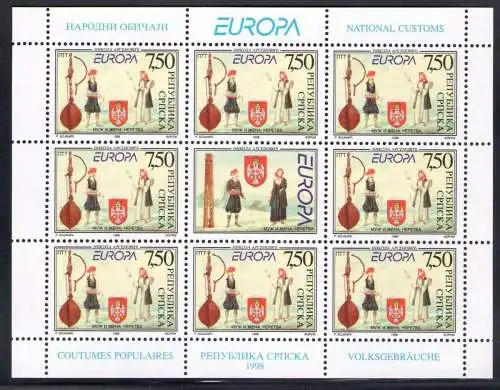 1998 EUROPA CEPT Bosnien-Serbien 1 Minifil ab 8 Wert postfrisch**