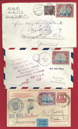 1928-29 USA, 3 interessante Briefe der Luftpost