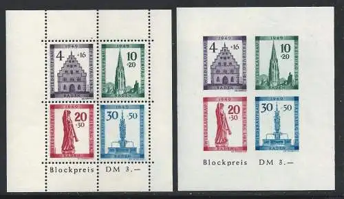 1949 BADEN - BF n. 1/2 Stadt Freiburg postfrisch/**