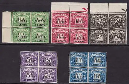 1950 BMA ERITREA, T 6/10 5 Werte MNH/** VIERTEL INTEGRIERTER GUMMI