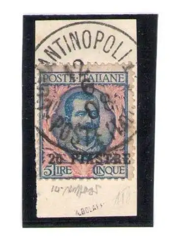 1908 Levante Konstantinopel 5 Lire Blau und Rosa Nr. 14 GEBRAUCHT Cert Caffaz