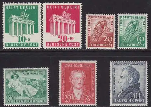 1948-49 BIZONA, Nr. 69/70+74/78 7 Werte MNH/** Kat. 80 Euro