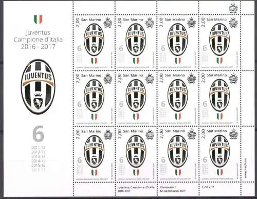 2017 San Marino, Juventus italienischer Meister 2016-2017 Minifoglio 12 v postfrisch**