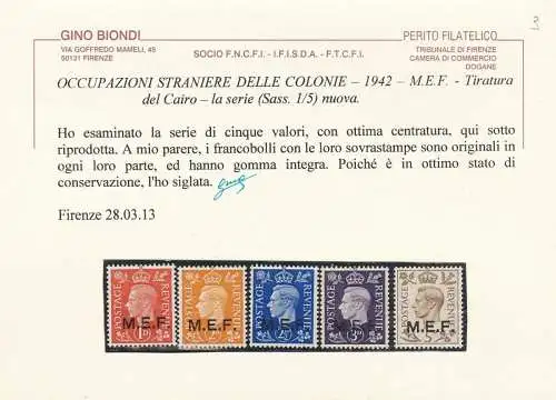 1942 MEF, SG Nr. 1/5 Serie von 5 MNH-Werten/** Blond zertifiziert