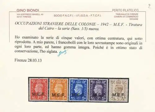 1942 MEF, SG Nr. 1/5 Serie von 5 MNH-Werten/** Blond zertifiziert