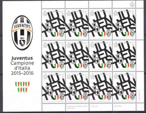 2016 San Marino, Juventus italienischer Meister 2015-2016 Minifoglio 12 v postfrisch**