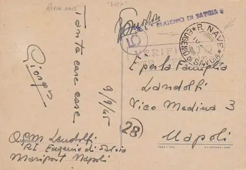 1945 ITALIEN - POSTKARTE MIT ANNULLIERUNG KÖNIGLICHES SCHIFF EUGENIO VON SAVOYEN