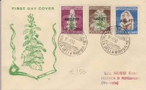 1950 TRIEST A - Nr. 84/86 Tabakserie auf gereistem Ersttagsumschlag