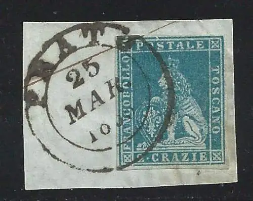 1851 Toskana, Nr. 5e auf PRATO Stornierungsfragment