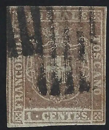 1860 TOSKANA, Nr. 17b 1 Cent. lila braun GEBRAUCHT