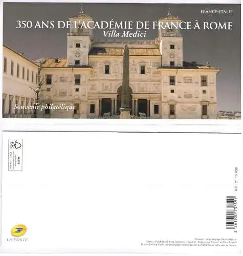 2016 FRANKREICH GEMEINSAME AUSGABE MIT ITALIEN VILLA MEDICI Bloc Souvenir MNH**