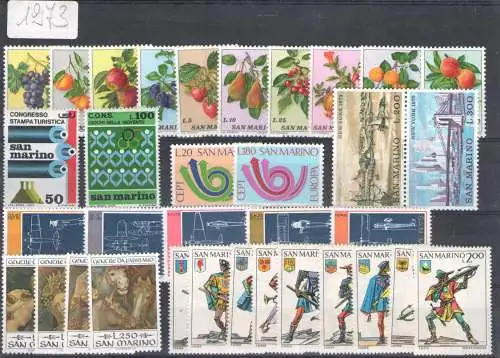 1973 San Marino, Vollständiges Jahr, neue Briefmarken 34 Werte - postfrisch**