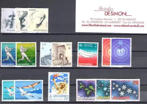 1978 San Marino, Vollständiges Jahr, neue Briefmarken, 19 Werte - postfrisch**