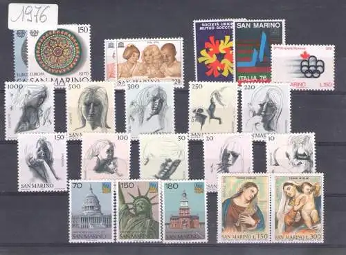 1976 San Marino, Vollständiges Jahr, neue Briefmarken 22 Werte - postfrisch**