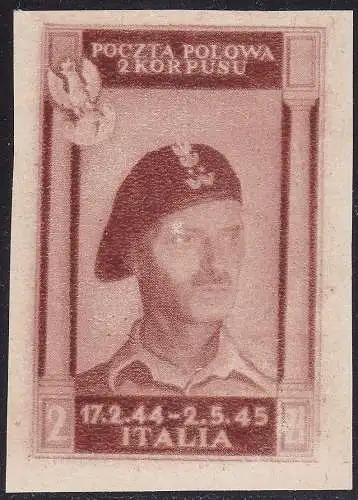 1946 POLNISCHER KORPS, Nr. 8B 2z. braun rot DICKES PAPIER (*) OHNE GUMMI