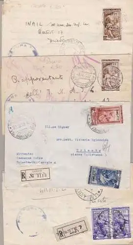 1950-54 TRIEST A - 3 Dokumente + 1 frankierter Brief mit Werten Italien Arbeit