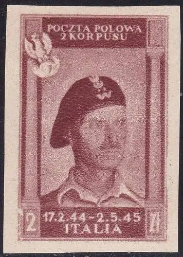 1946 POLNISCHER KORPS, Nr. 8B 2z. braun rot DICKES PAPIER (*) OHNE GUMMI