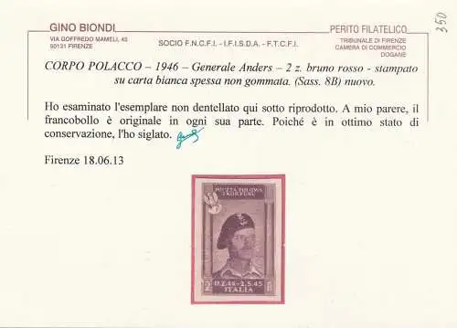 1946 POLNISCHER KORPS, Nr. 8B 2z. braun rot DICKES PAPIER (*) OHNE GUMMI