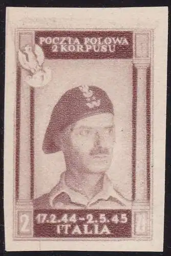 1946 POLNISCHER KORPS, Nr. 8Bb 2z. hellschokoladenbraun DICKES PAPIER (*)