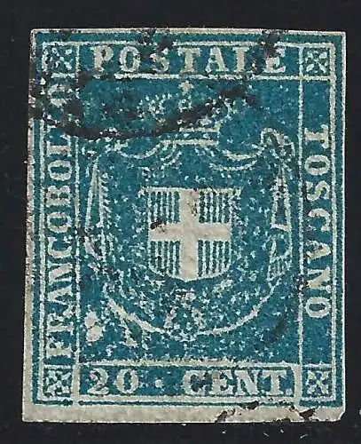 1860 TOSKANA, Nr. 20 20 Cent. blau GEBRAUCHT